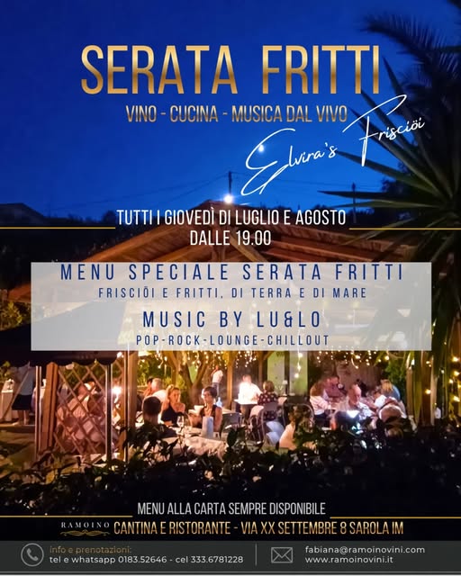 Volantino della Serata Fritti: tutti i giovedì di luglio e agosto dalle 19