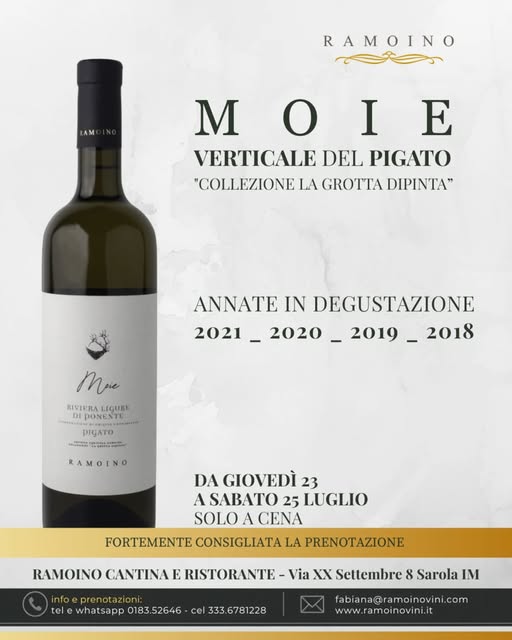 Volantino della verticale del Pigato Moie, dal 23 al 25 luglio